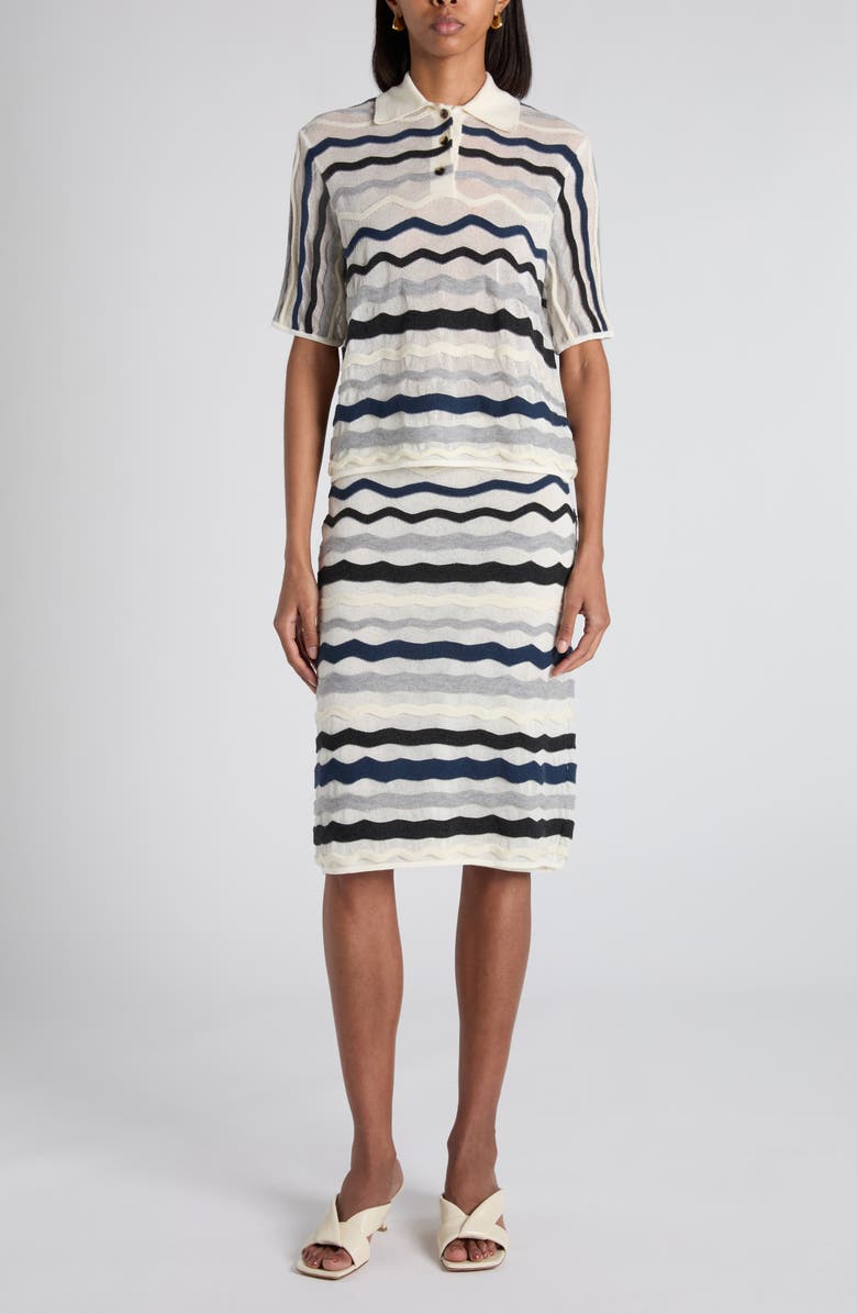 Bottega Veneta Layered Chevron Stripe Wool Blend Sweater Skirt, Alternate, color, 9121 Chalk Wave Grey