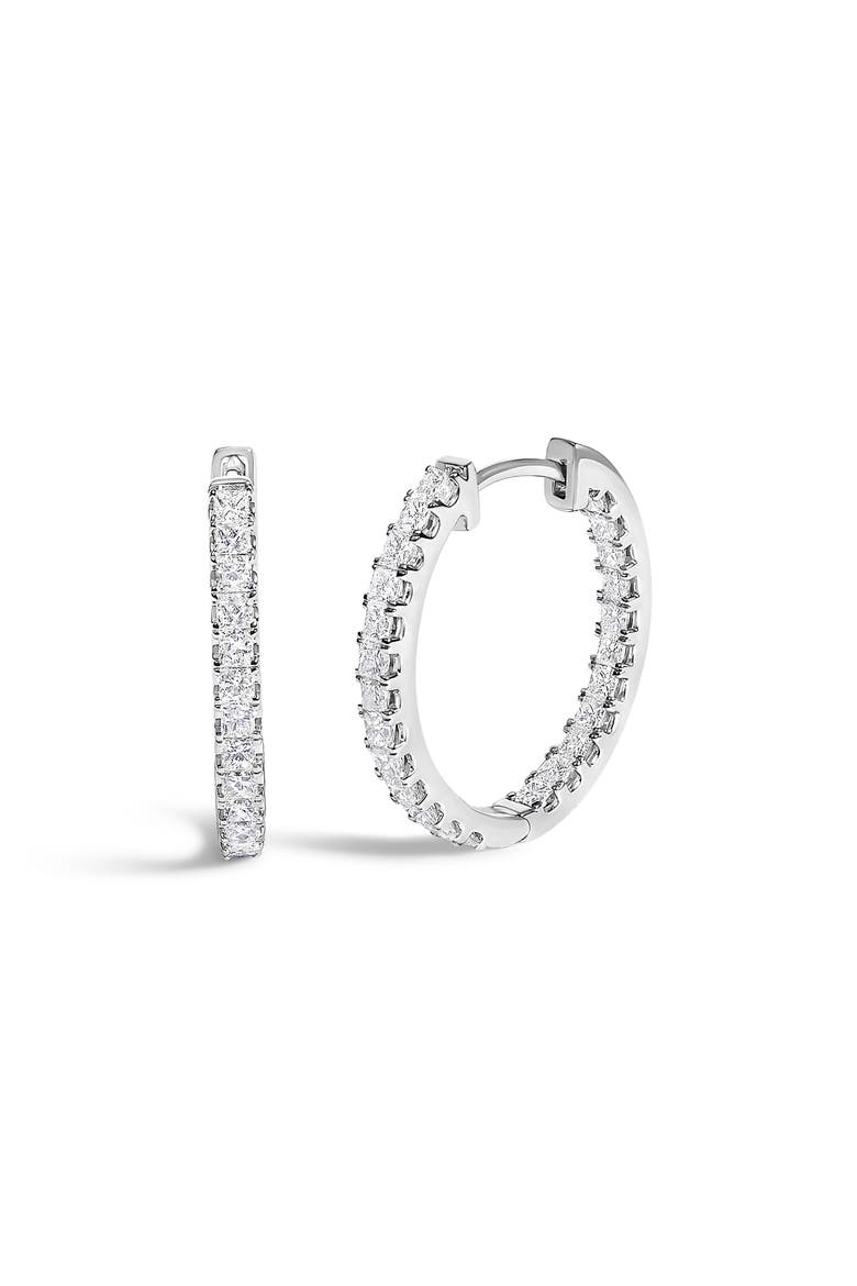 14K White Gold 2.00 Cttw Princess Diamond Inside Out Elongated Hoop Earrings, Main, color, White Gold
