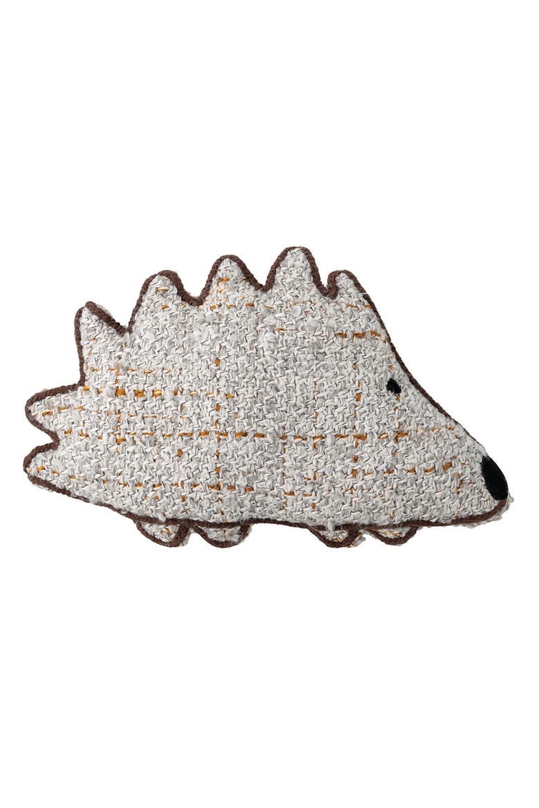 Embroidered Hedgehog Shaped Acrylic Boucle Pillow, Main, color, Grey