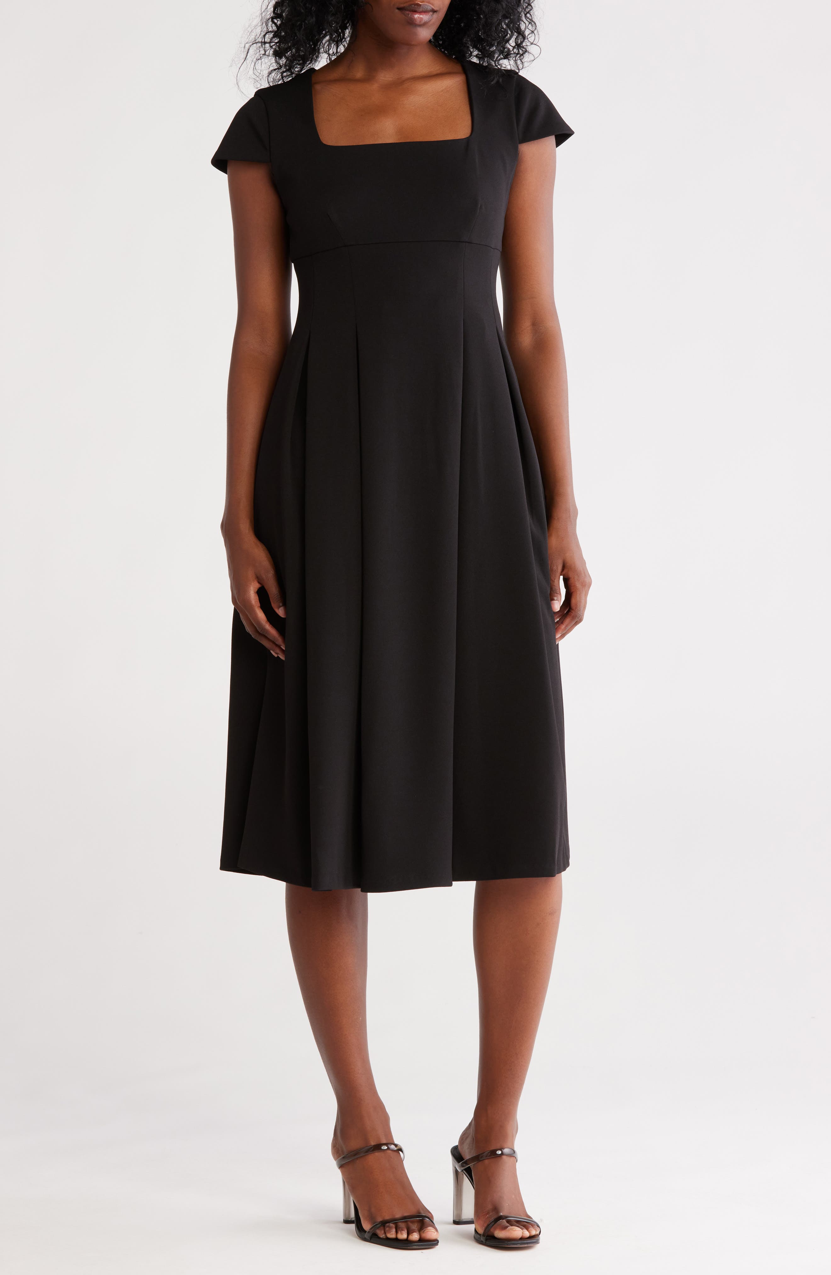Calvin Klein Short Sleeve Midi Fit &amp; Flare Dress