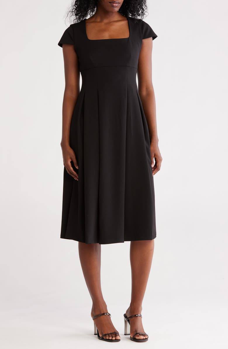 Calvin Klein Short Sleeve Midi Fit & Flare Dress, Main, color, Black