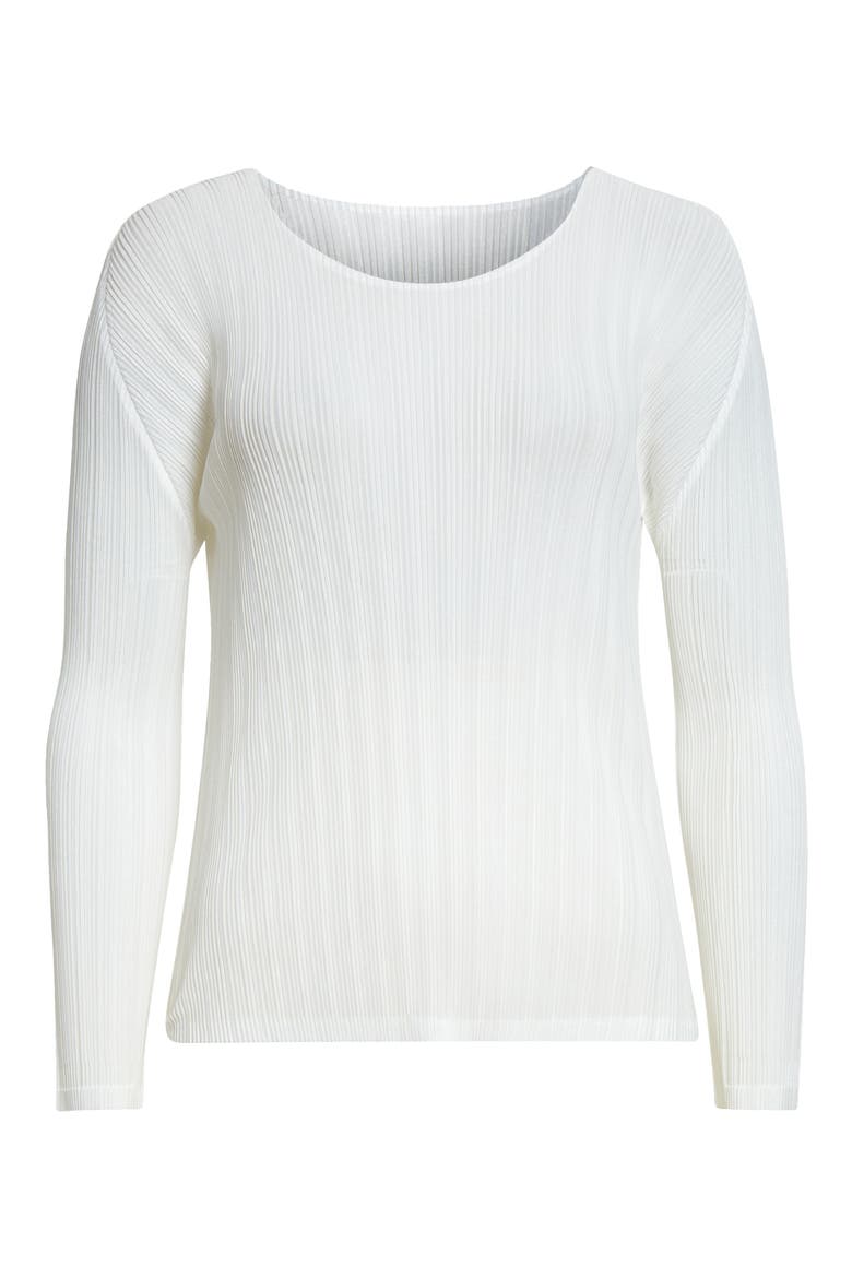 Pleated Long Sleeve Top, Alternate, color, WHITE