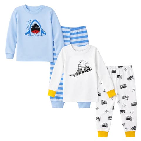 Kids and Toddlers Boys Blue Dinosaurs/Cars Soft 2 Pack Pajama Sets Snug Fitted Ultra Soft Sleepwear Sets Long Sleeve