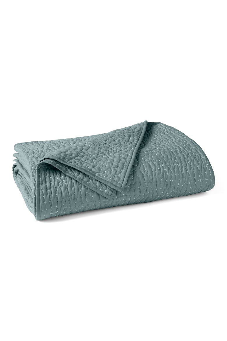 Pebbled Handstitched Organic Cotton Quilt, Main, color, LAGOON