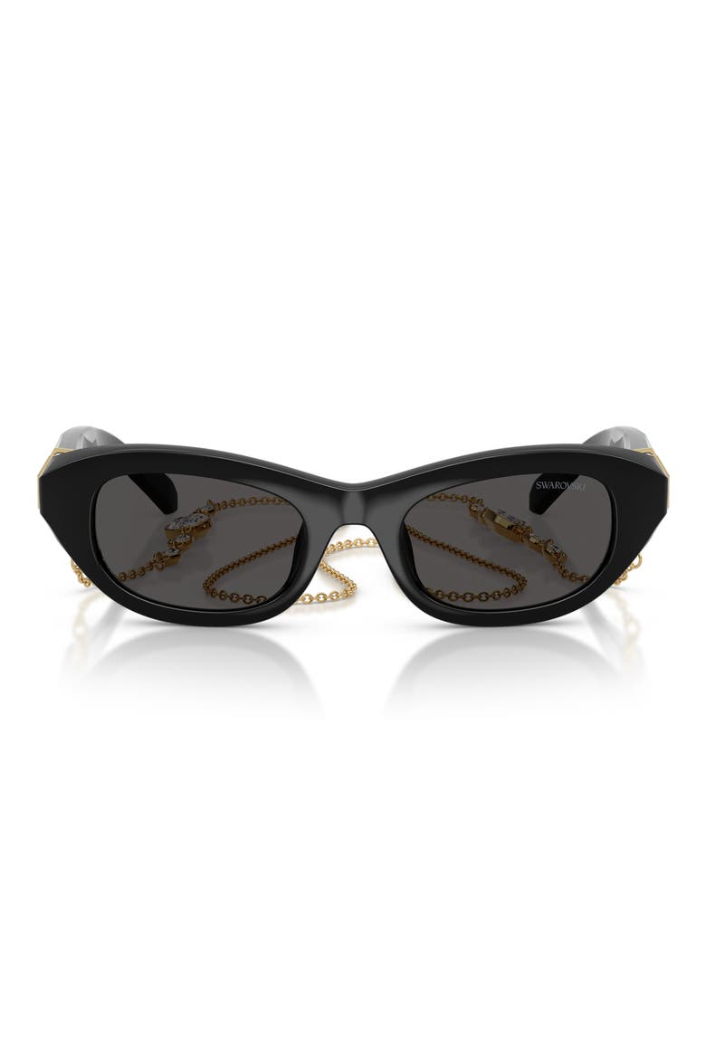 50mm Small Pillow Sunglasses with Chain, Main, color, BLACK / DARK GREY