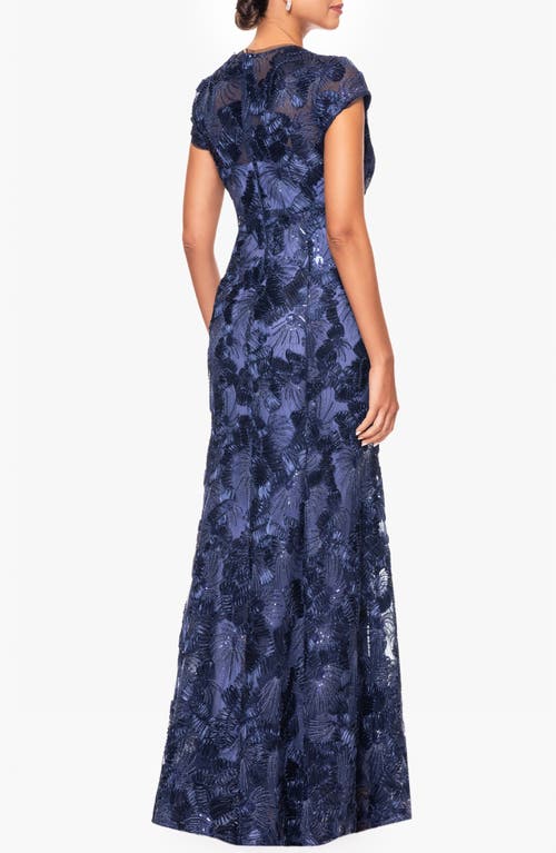 BETSY & ADAM BETSY & ADAM FLOWER EMBROIDERED CAP SLEEVE GOWN 