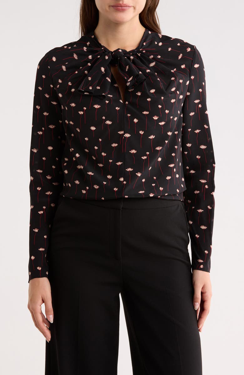 Longchamp Woven Silk Top, Main, color, Black