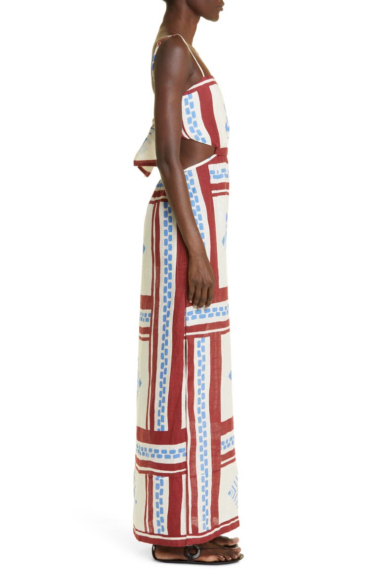 Kay Pacha Abstract Print Linen Maxi Dress, Alternate, color, CUZCO SAND/ WINE/ COBALT