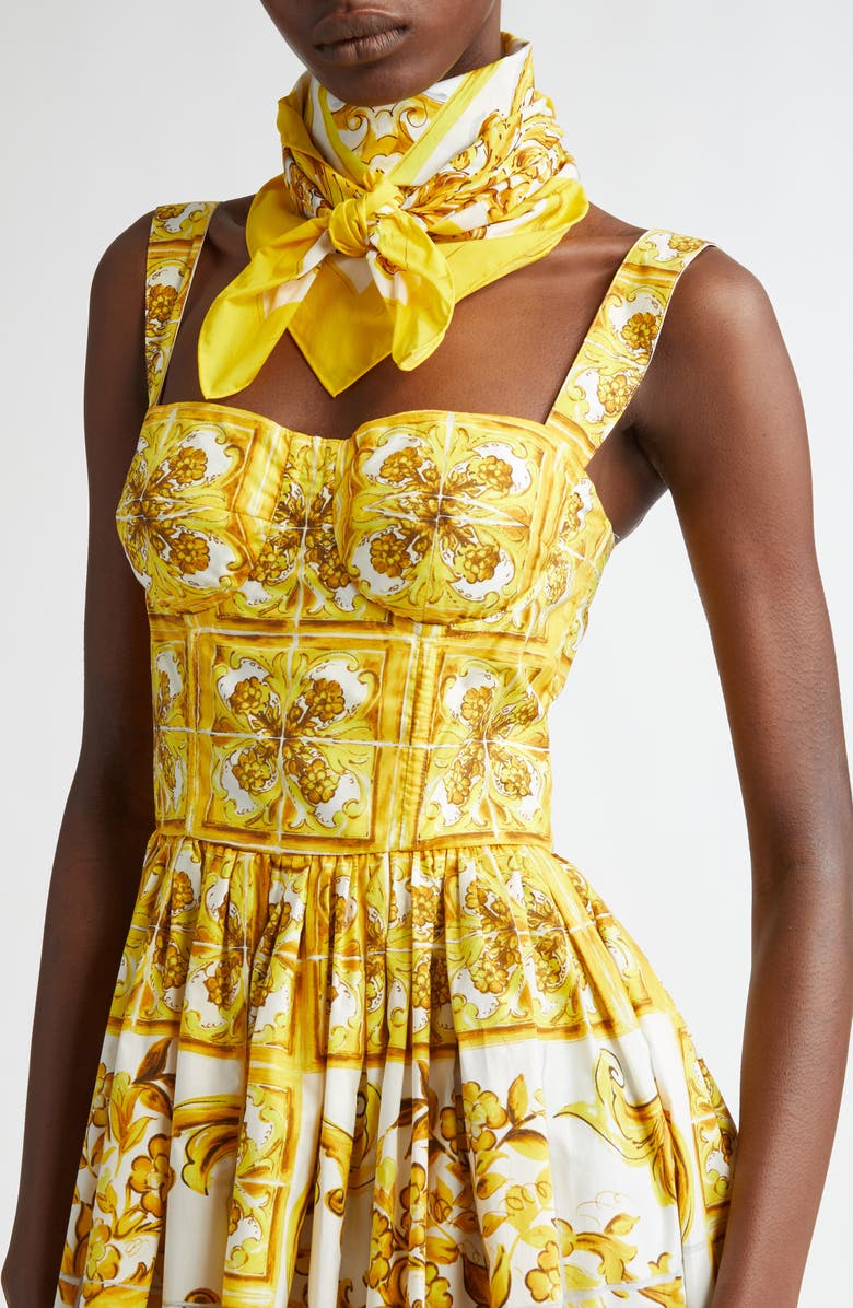 Dolce&Gabbana Majolica Print Cotton Scarf, Alternate, color, H95dq Maiolica 3L Giallo