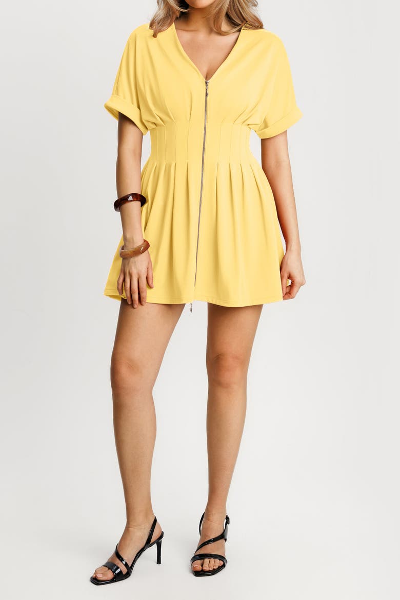 Zip Front Two-Piece Sculpting Mini Dress, Main, color, Yellow