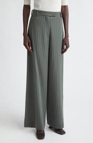 Dries Van Noten Stripe Wool Crepe Wide Leg Pants