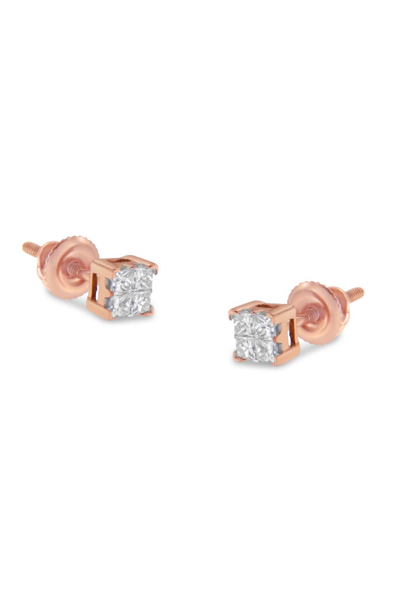 Haus of Brilliance 10KT Gold Princess Diamond Stud Earring, Main, color, Rose