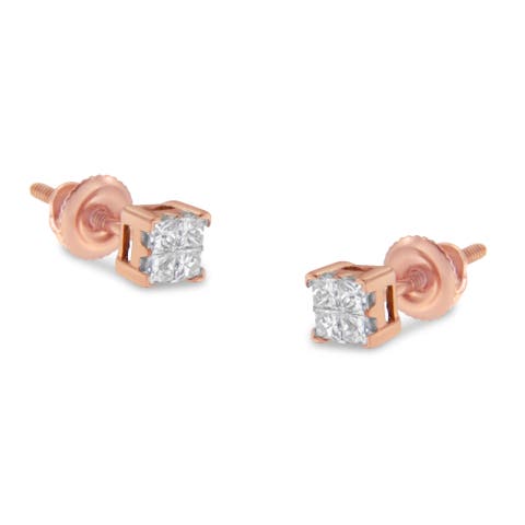 10KT Gold Princess Diamond Stud Earring