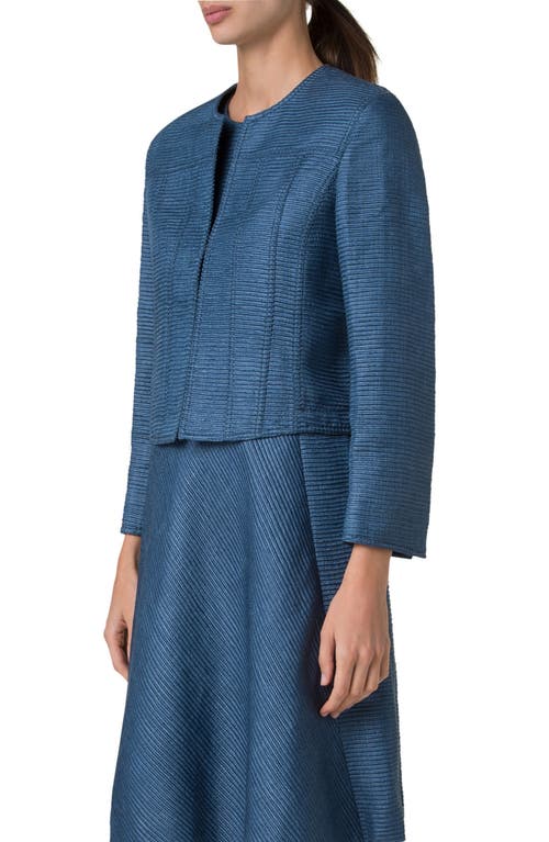 Akris Punto Indian Silk Ottoman Knit Crop Jacket In Medium Blue