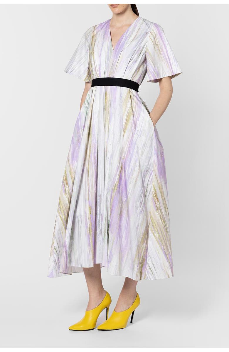 Roksanda Sana Printed V-Neck Midi Dress, Alternate, color, Brush Chalk / Wisteria