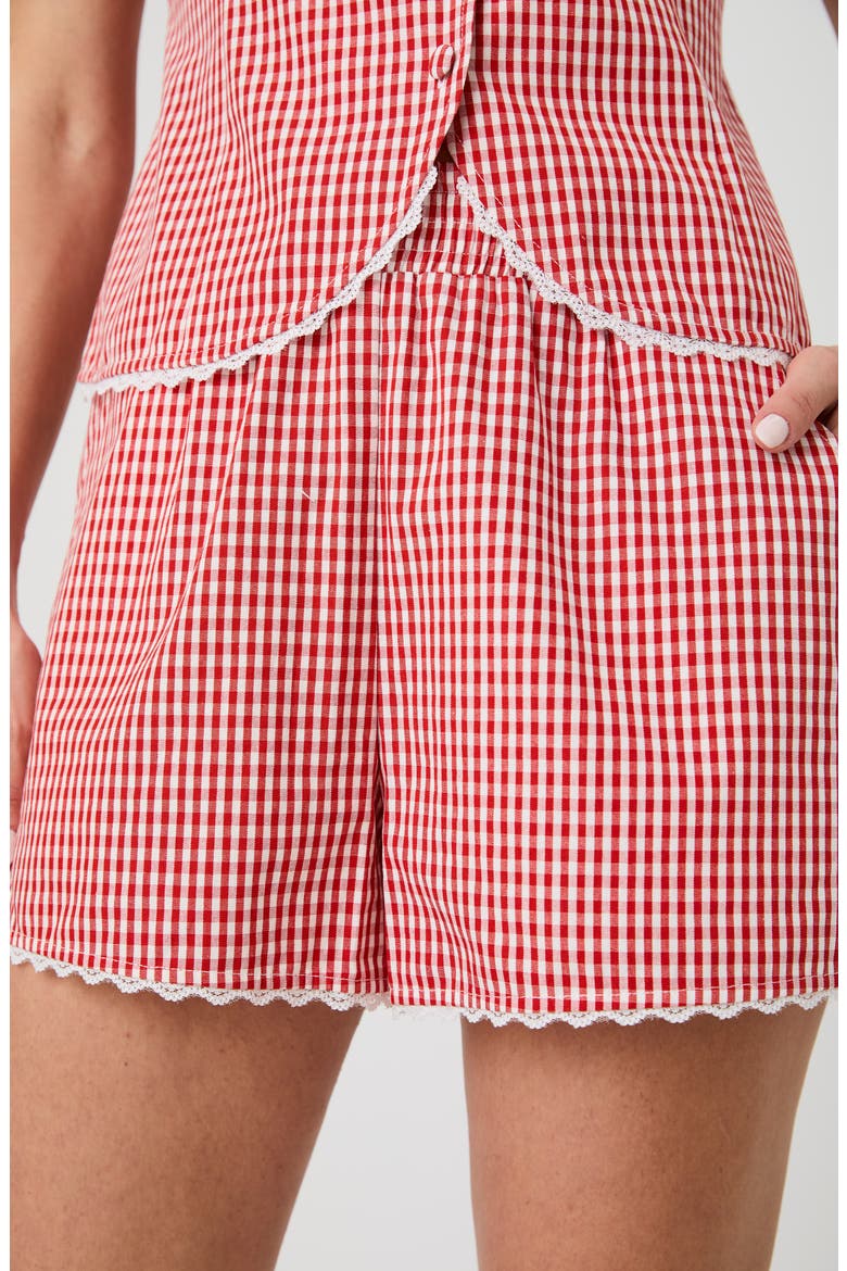 Gingham Lace Trim Shorts, Alternate, color, STRAWBERRY/ WHITE GINGHAM