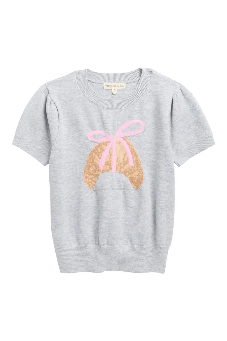 Kids' Croissant Jacquard Short Sleeve Sweater, Main, color, LIGHT HEATHER GREY