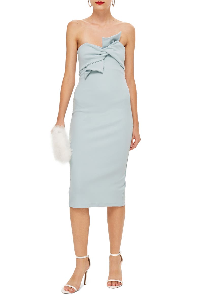 Bow Twist Textured Midi Dress, Main, color, LIGHT BLUE