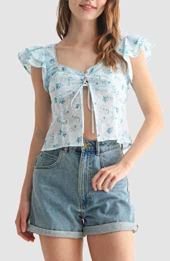 All in Favor Flutter Sleeve Split Front Top