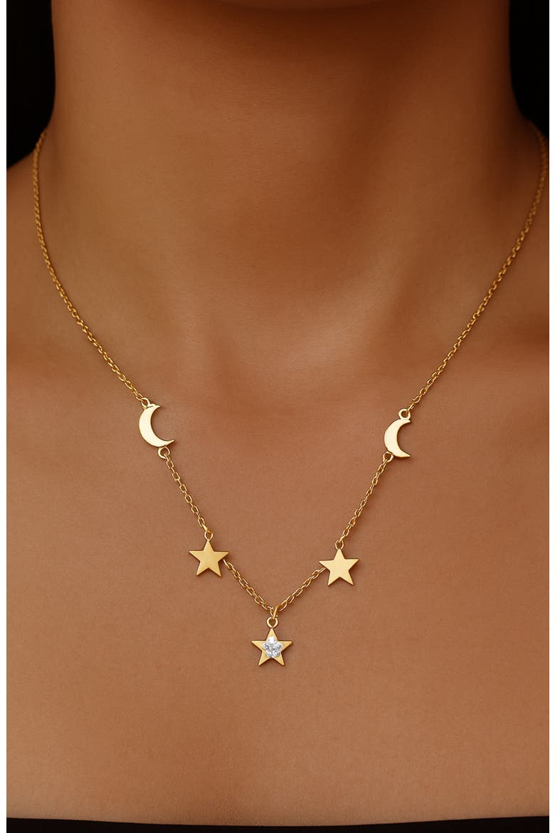 Star & Moon Charm Necklace, Alternate, color, GOLD