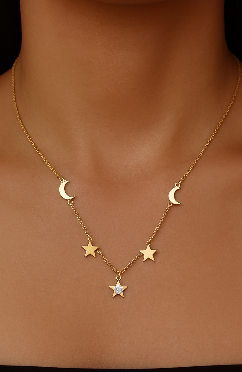 Argento Vivo Sterling Silver Star & Moon Charm Necklace, Alternate, color, Gold