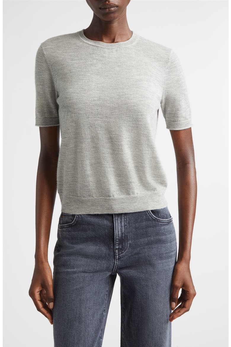 Short Sleeve Cashmere Crewneck Sweater, Main, color, GREY HEATHER