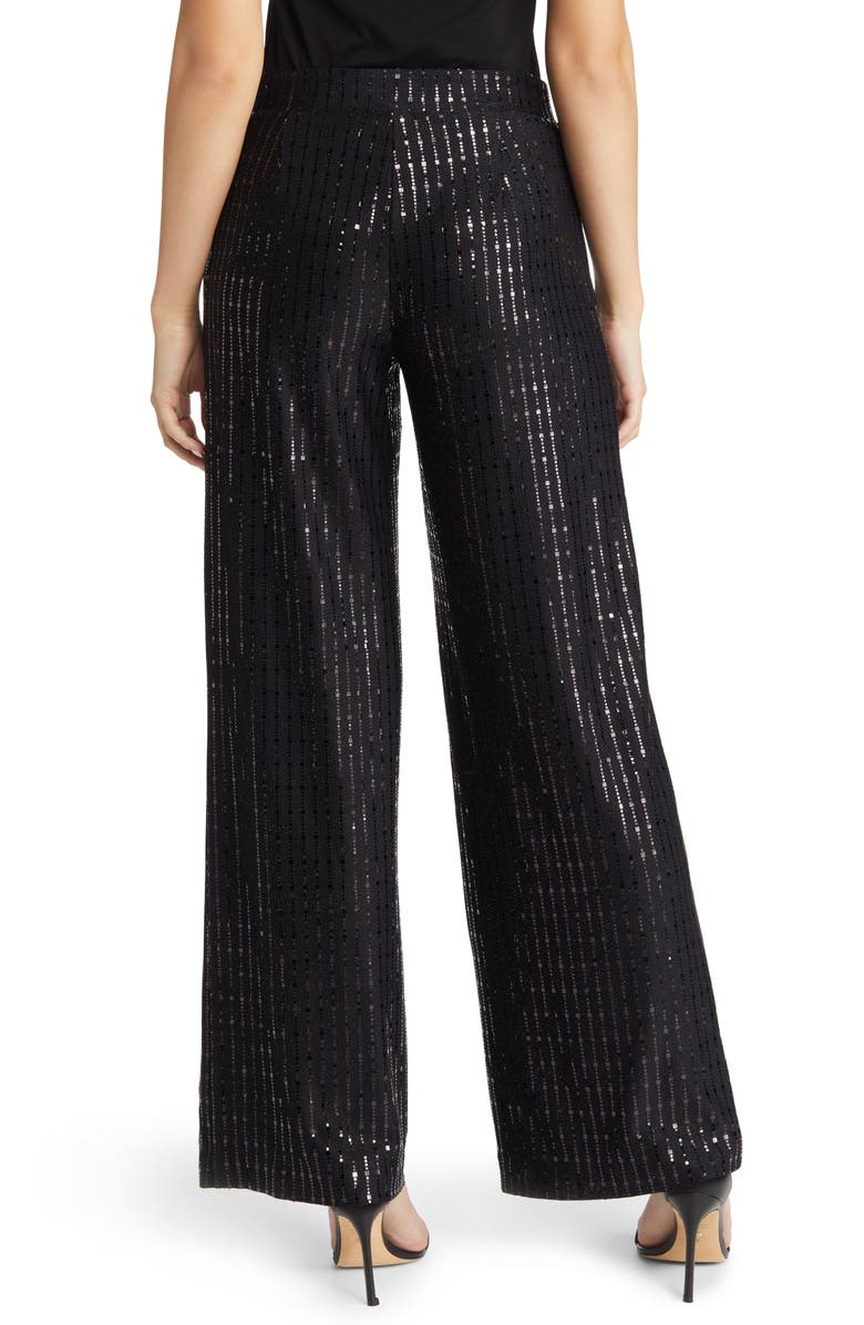 Anne Klein Linear Shine Sequin Wide Leg Pants, Alternate, color, 