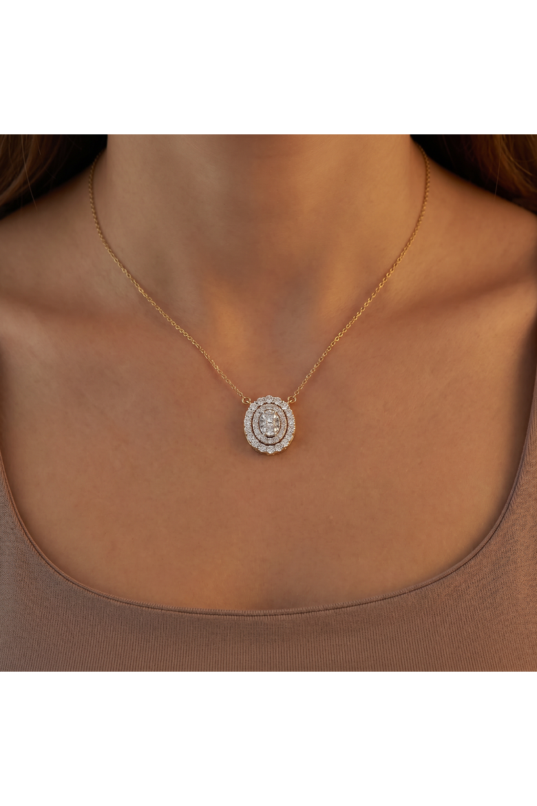 .85Ct Oval Diamond Halo Pendant Women's Gold Necklace 14mm Tall Lab Grown, Alternate, color, 10k Yellow Gold