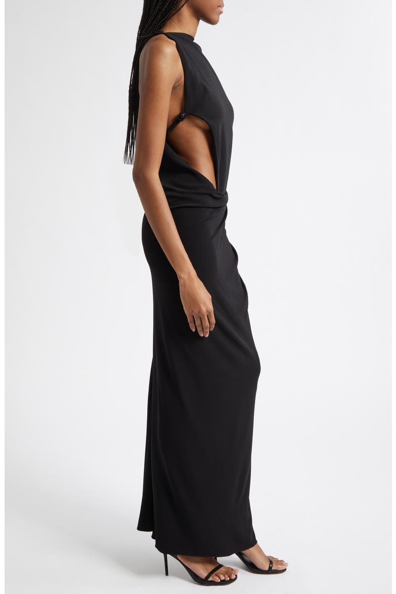 Draped Wool Stretch Crepe Cutout Dress, Alternate, color, BLACK