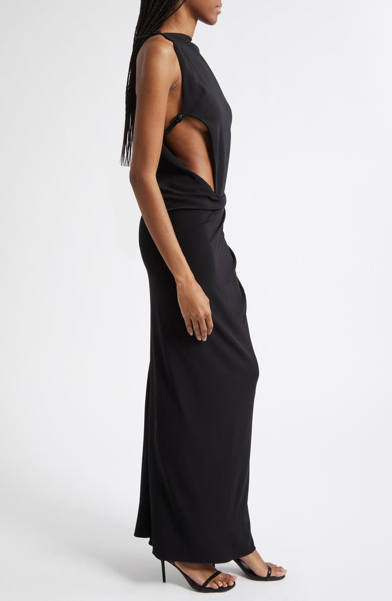 Courrèges Draped Wool Stretch Crepe Cutout Dress, Alternate, color, Black