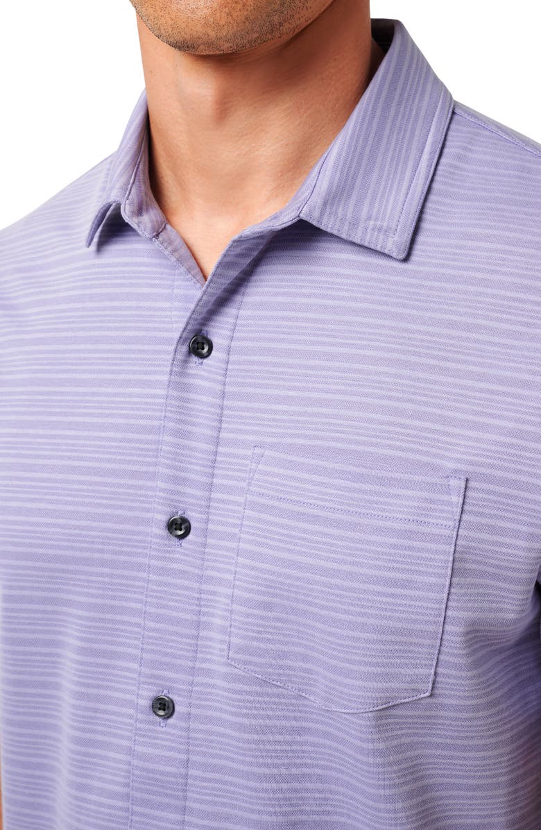 TravisMathew Tip to the City Short Sleeve Cotton Blend Button-Up Shirt, Alternate, color, Heather Violet Storm