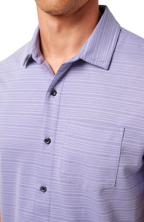 Travismathew Tip To The City Short Sleeve Cotton Blend Button-up Shirt In Heather Violet Storm