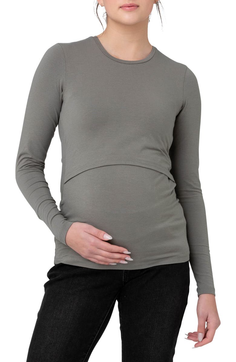 Ripe Maternity Stretch Organic Cotton Maternity/Nursing Top, Main, color, Moss