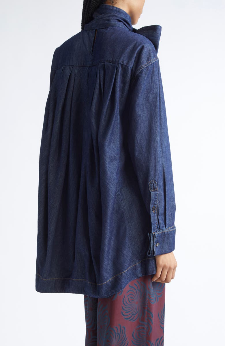 Dries Van Noten Chaddy Pussy Bow Denim Shirt, Alternate, color, Indigo