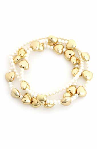 Panacea Puffy Hearts & Faux Pearl Set of 3 Stretch Bracelets