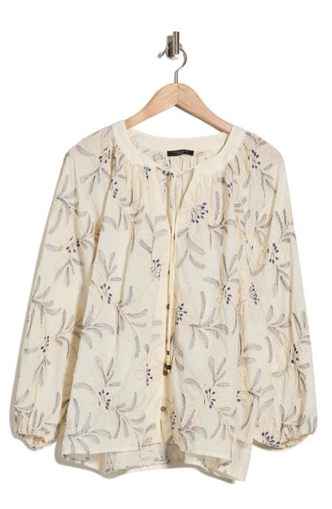 Embroidered Long Sleeve Cotton Top