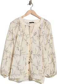 T Tahari Embroidered Long Sleeve Cotton Top