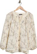 T Tahari Embroidered Long Sleeve Cotton Top