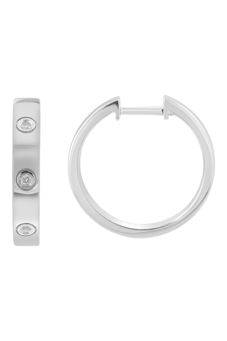 Sterling Silver Diamond Huggie Hoop Earrings, Main, color, WHITE