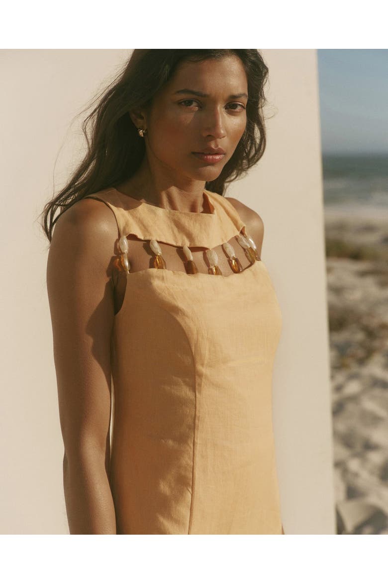 Linen Beaded Mini Dress, Alternate, color, Yellow