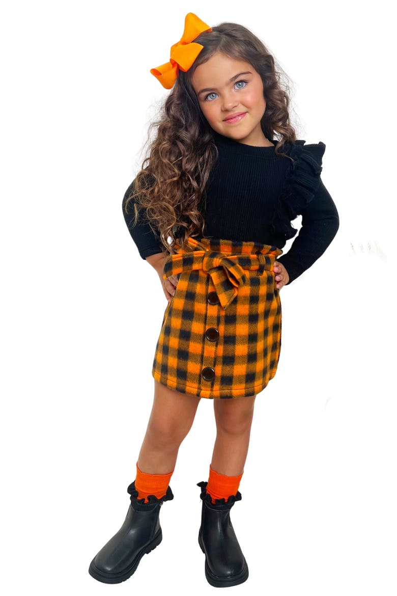 Feels Like Fall Ruffled Top and Checkered Skirt Set, Main, color, Orange