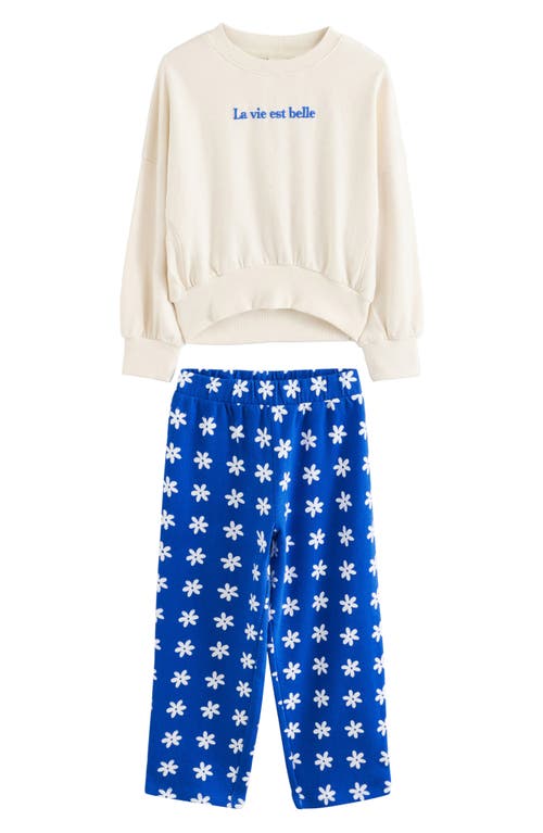 Next Kids' La Vie Cotton Graphic Sweatshirt & Floral Pants Set In Neutral
