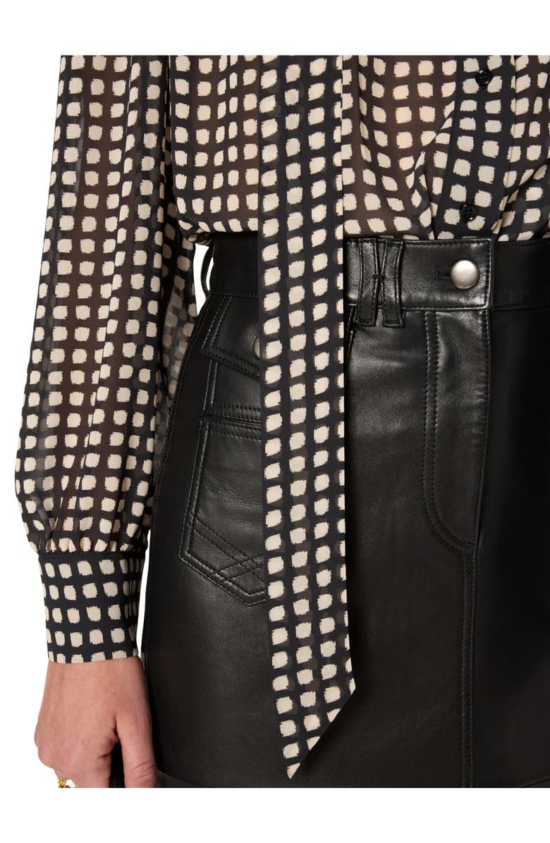 GERARD DAREL Alisha Sheer Tie Neck Printed Blouse, Alternate, color, Black