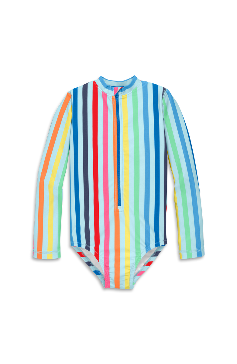 Primary Kids Long Sleeve One-Piece Rash Guard In Rainbow Sky Stripe, Main, color, Mist Spring Stripe
