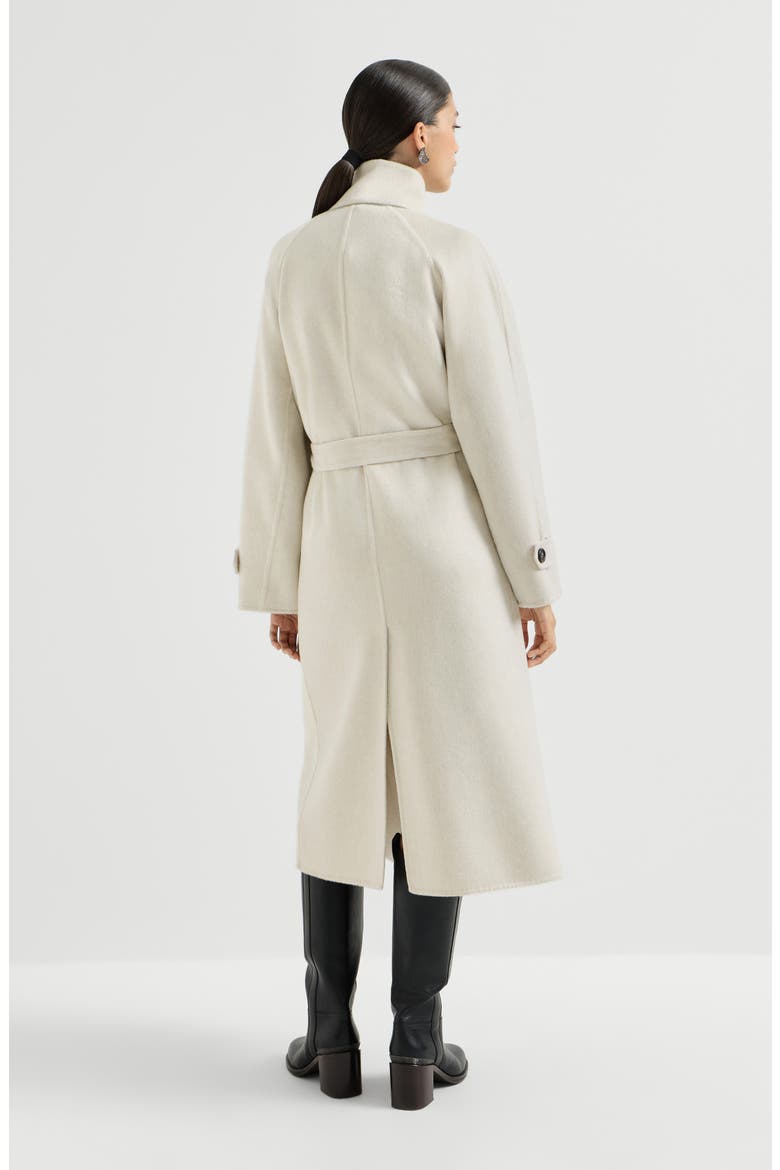 Hand-crafted coat in cashmere beaver double cloth with belt and monili, Alternate, color, Ivory
