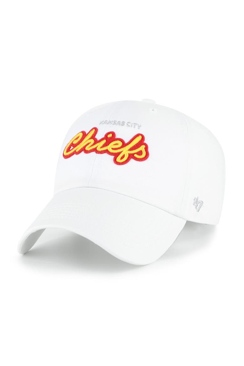 Women's '47  White Kansas City Chiefs Trendy Script Clean Up Adjustable Hat, Main, color, White