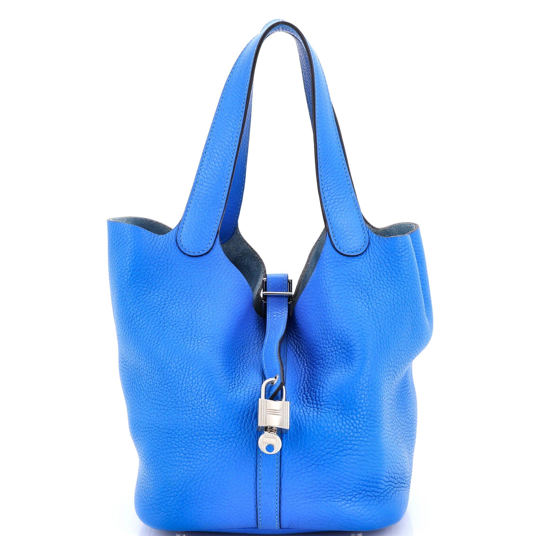 Pre-Owned Hermes Picotin Lock Bag Clemence MM, Main, color, Bleu Hydra