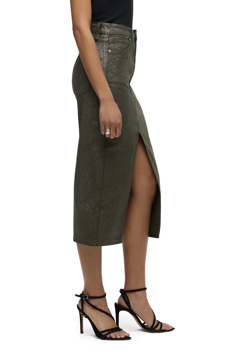 Reconstructed Stretch Cotton Denim Midi Skirt, Alternate, color, CYPRESS GLITTER