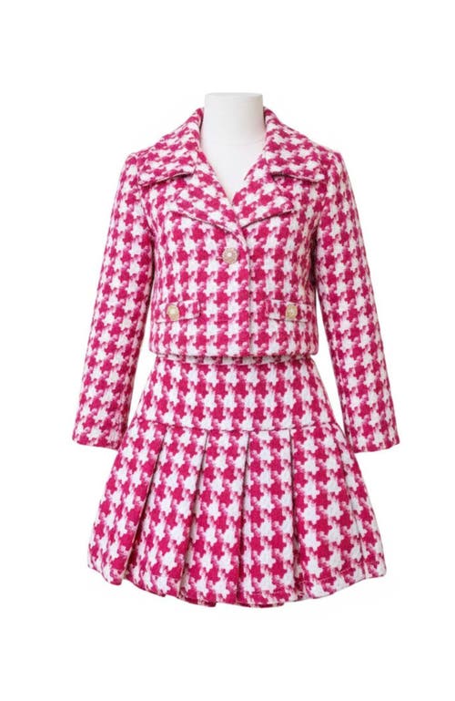 Mia Belle Girls Kids' Cute Festive Jacket And Pleated Skirt Set In Pink