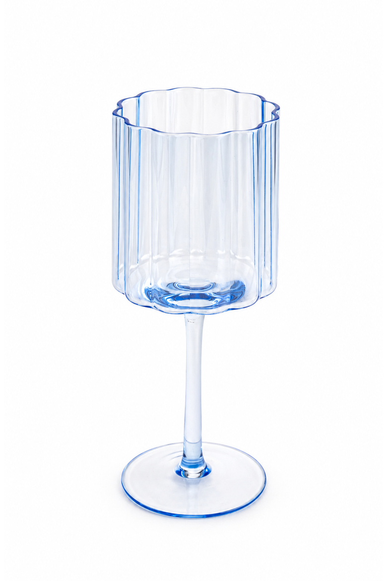 Scalloped Rim Fluted Wine Glass, Set of 4, 12oz, Blue, Alternate, color, Light blue